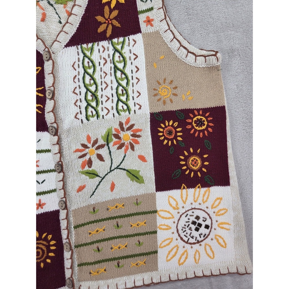 Vintage Fall Sweater Cardigan Womens Large Fall Autumn Leaves Thanksgiving - Picture 6 of 9